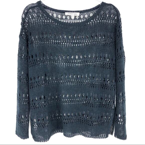 Elizabeth and James Crocheted Loose Knit Crewneck Sweater Navy Size XS - Picture 1 of 7